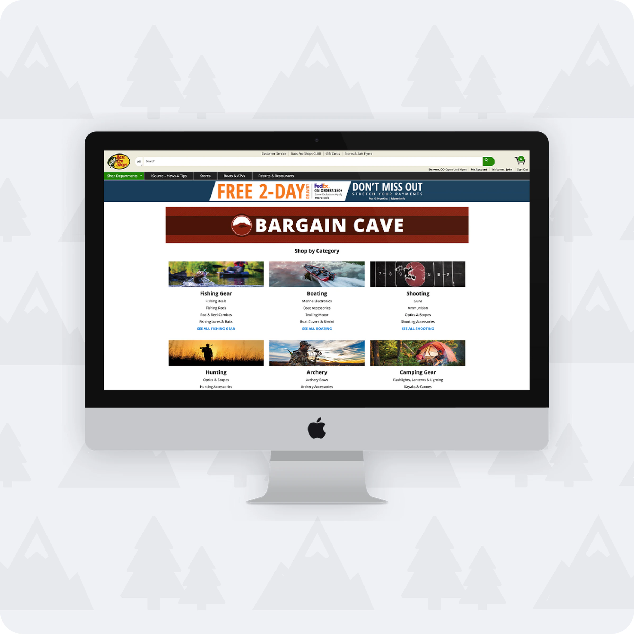 Bargain Cave sale and clearance page on a desktop monitor