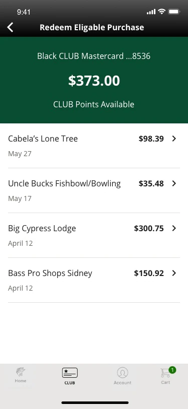 Eligible purchases with available points