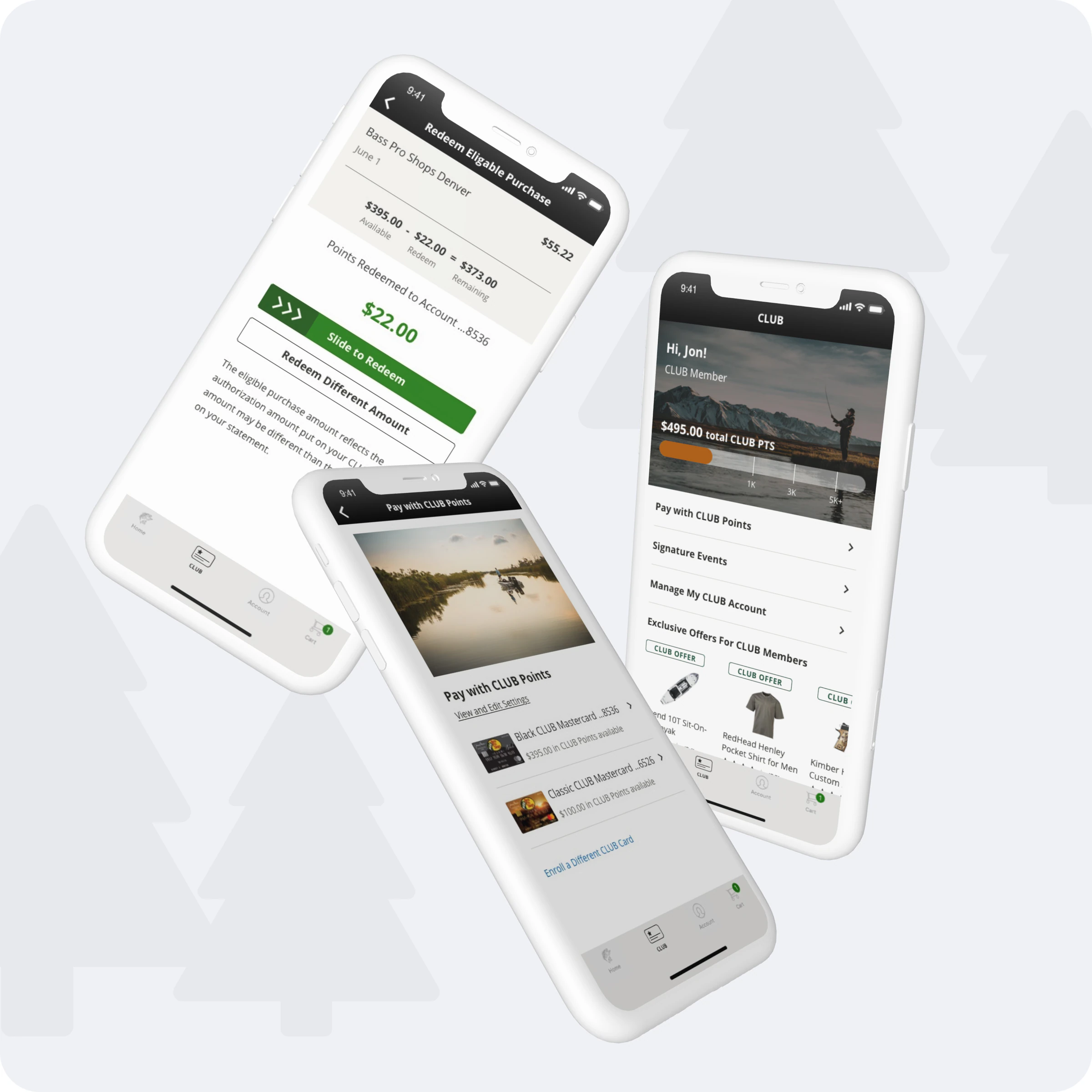 Pay with Points screens on two phones