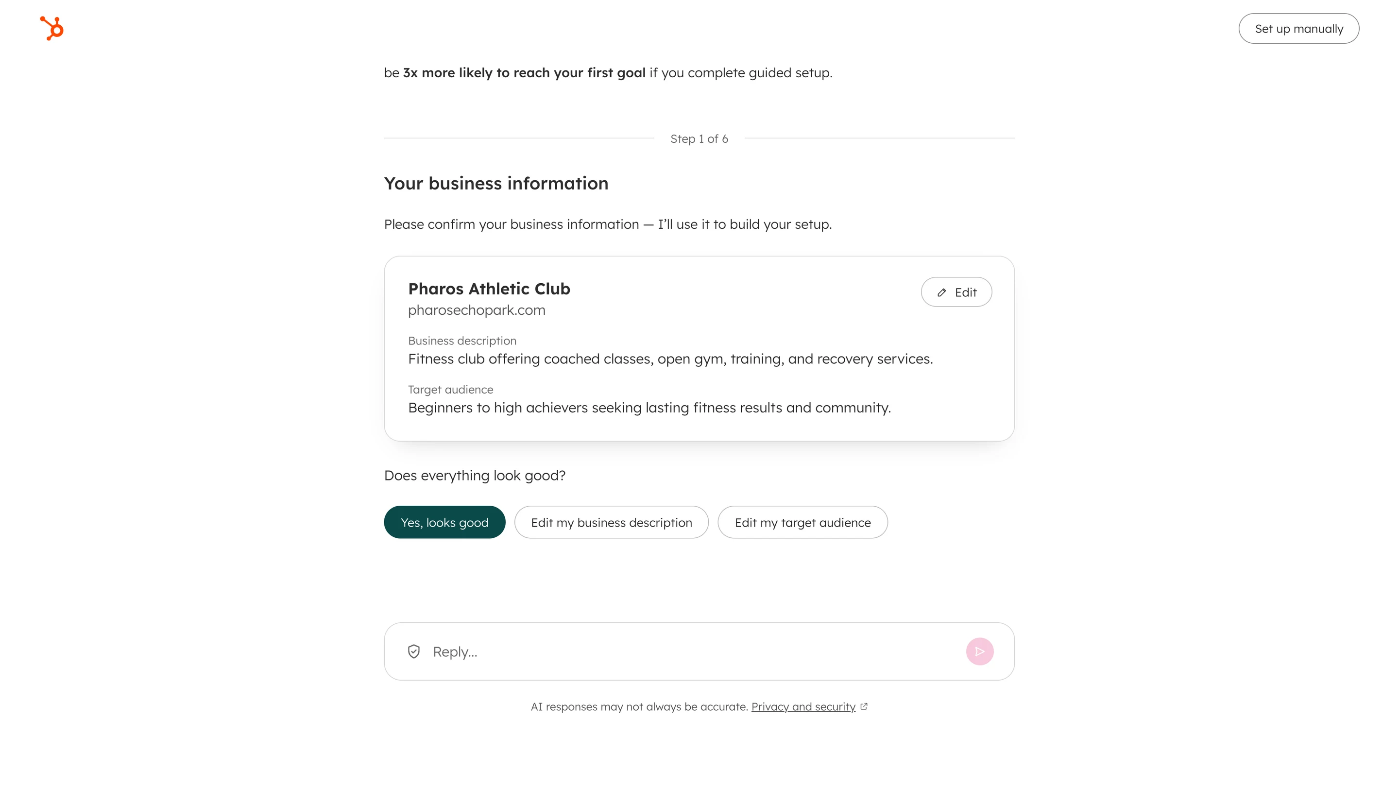 The welcome screen question that asks for the customer’s Get to Know Me business context