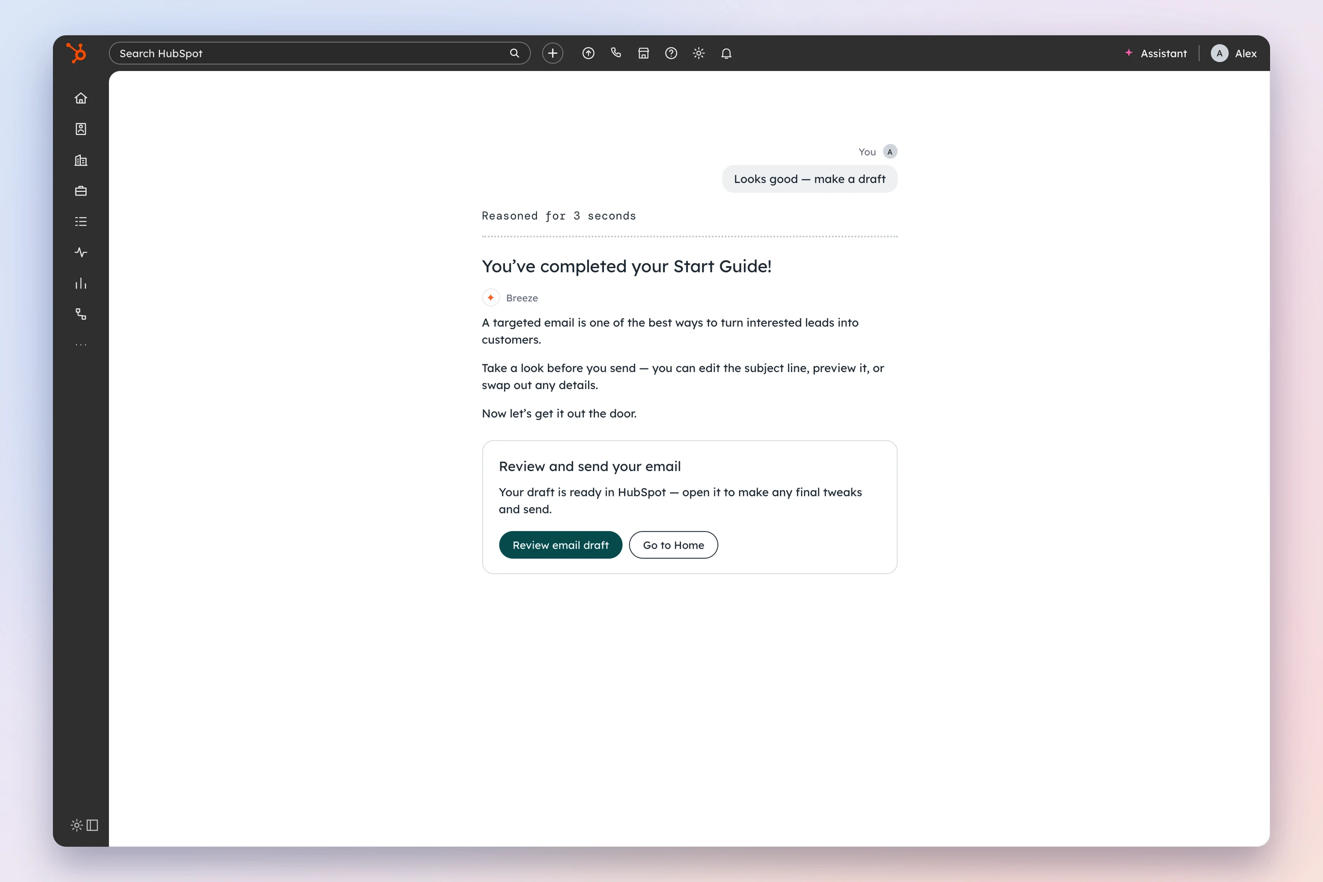Variant C.1: you’ve completed your Start Guide, with one last step to review the draft