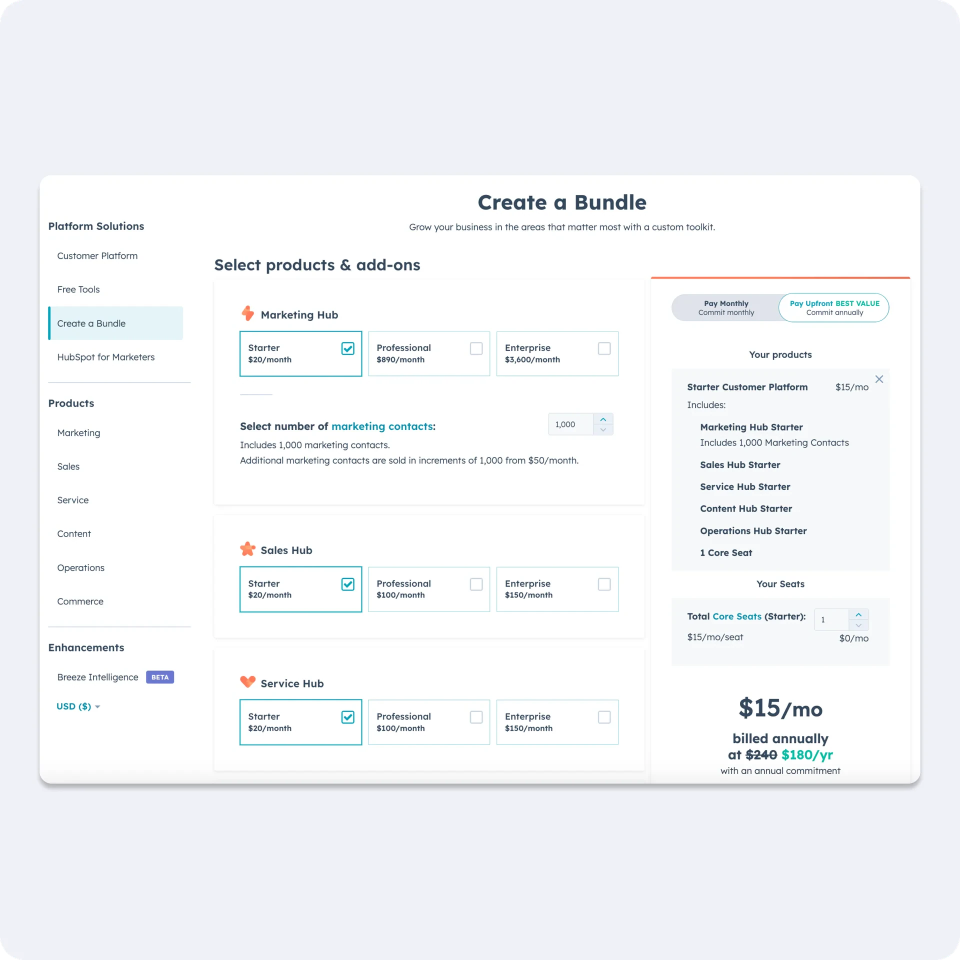 Create a Bundle calculator, the page sales reps used on almost every call