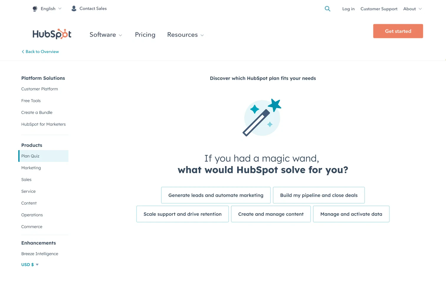Vision: a quiz that asks what you want HubSpot to solve