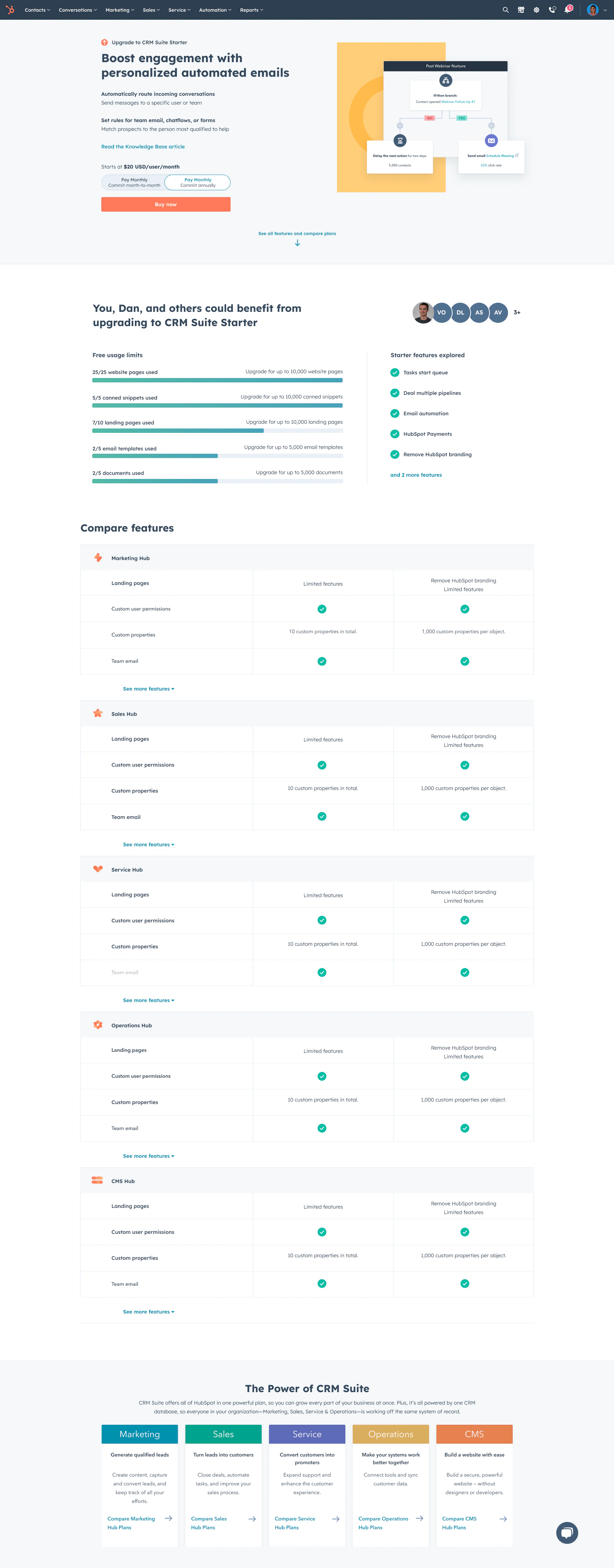 Productized single upgrade page with feature details