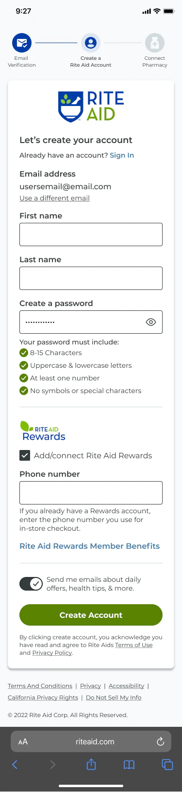Account created confirmation